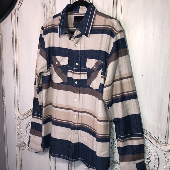 Men’s Costal Soft 100% Cotton Flannel Long Sleeve Button Down Size Large - Picture 3 of 9